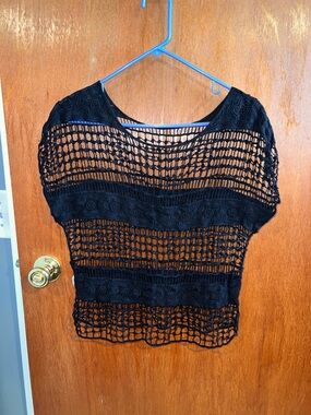 Black Crochet Knit Women's Top